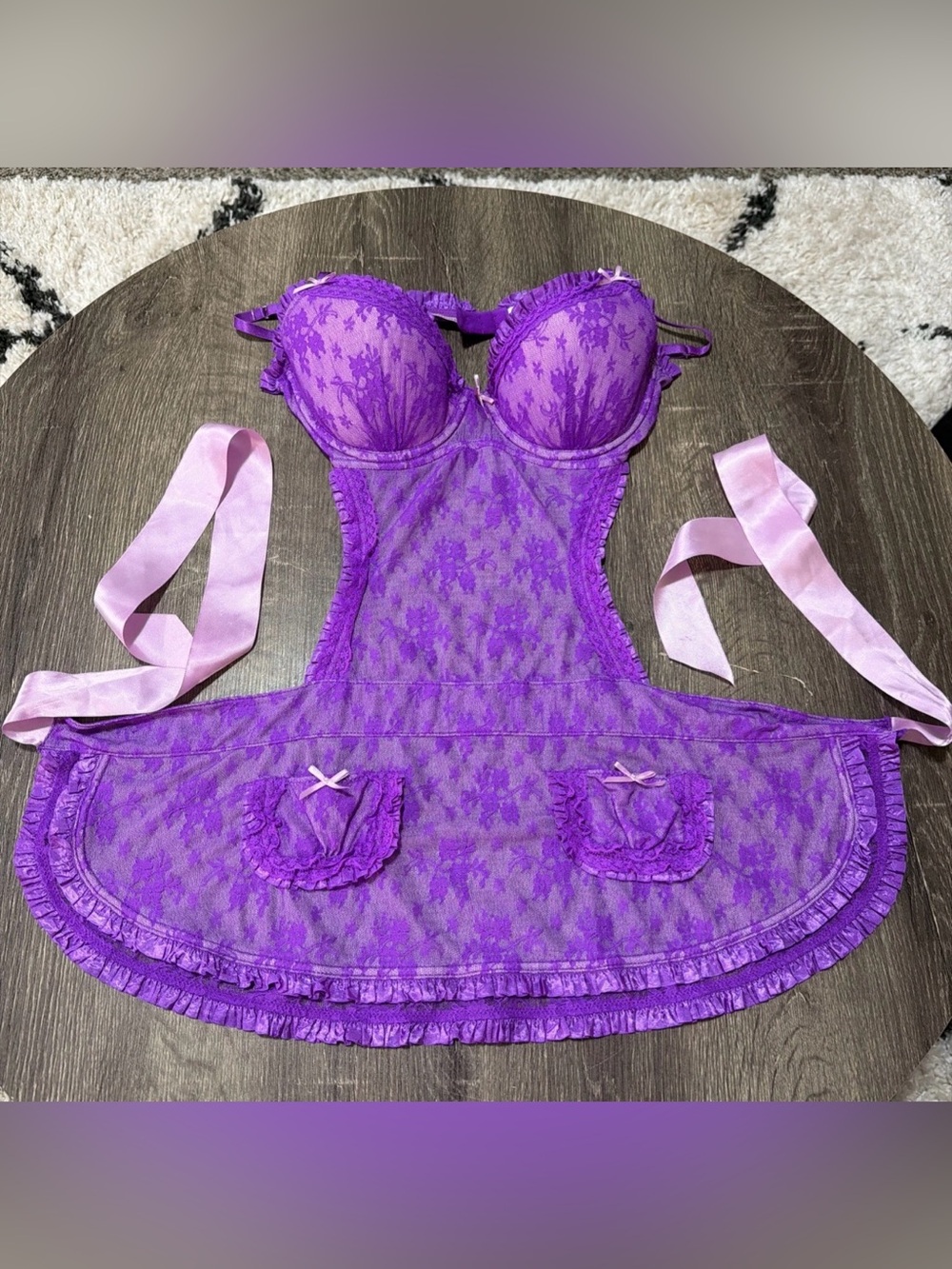 Victoria’s Secret Y2K French Maid Lingerie Purple, Lace, Plunge Neckline 36C